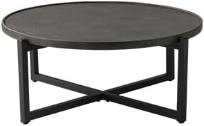 HOMPUS Outdoor Side Table, 31.5" Patio Coffee Table w Round Desktop, Concrete Finish Accent Home Decor for Living Room, Bedroom, Balcony or Office, Dark Grey