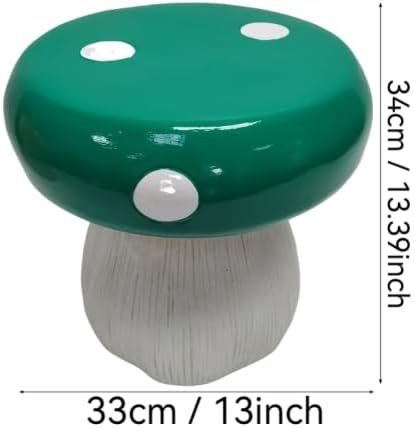 13.8" Mushroom House Resin Stool, Forest Mushroom Sculpture Stool, Multi-Purpose Decorative Furniture, Indoor Outdoor Garden Lawn Courtyard Summer Decoration (Green Mushroom)