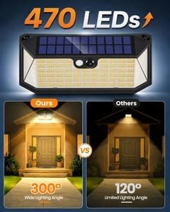 470 LED Clip On Solar Lights Outdoor, Warm White Motion Sensor Lights 2Pack | 1500LM Solar Fence Lights with 300° Wide Angle, 3 Modes, IP65 Waterproof Clip on Solar Security Lights for Fence, Patio, yard