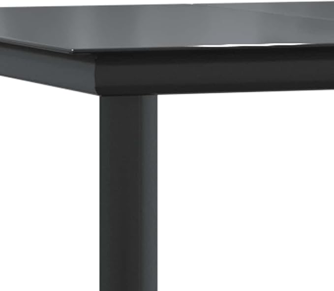 vidaXL Tempered Glass Table, Patio Dining Table with Steel Frame, Patio Furniture for Backyard Garden, Modern Style, Black Steel and Tempered Glass