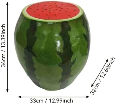 13.4" Watermelon Resin Stool, Novelty Fruit Side Table & Plant Stand, Whimsical Indoor Outdoor Garden Patio Decor, No Assembly Required (Red Watermelon)