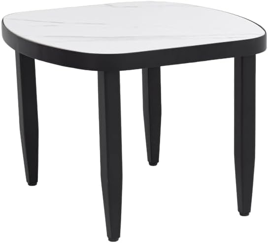 Modern Outdoor Side Table with Sintered Stone Top, Aluminum Frame, Black Finish, Weatherproof & Rust-Free for Patio