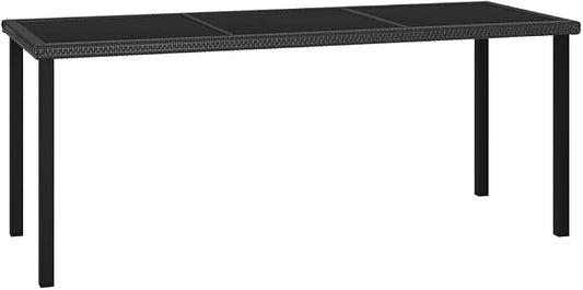 vidaXL Patio Dining Table, Patio Table with Glass Top, Garden Table, Garden Furniture for Front Porch Deck Lawn Backyard, Modern, PE Rattan Black