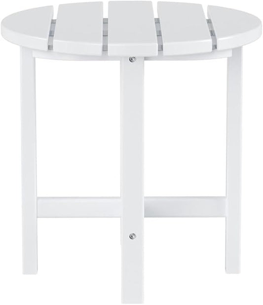Costaelm Round Outdoor Side Tables, Adirondack Patio Tables for Outside, HDPE Patio End Table Weather Resistant, Balcony Table for Pool, Seaside, Backyard, Porch, Indoor Companion, White