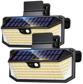 470 LED Clip On Solar Lights Outdoor, Warm White Motion Sensor Lights 2Pack | 1500LM Solar Fence Lights with 300° Wide Angle, 3 Modes, IP65 Waterproof Clip on Solar Security Lights for Fence, Patio, yard