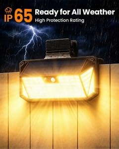 470 LED Clip On Solar Lights Outdoor, Warm White Motion Sensor Lights 1Pack | 1500LM Solar Fence Lights with 300° Wide Angle, 3 Modes, IP65 Waterproof Clip on Solar Security Lights for Fence, Patio, yard