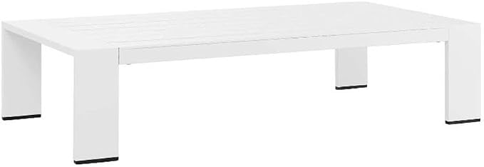 Pemberly Row Modern Outdoor Patio Coffee Table, Powder-Coated Aluminum, 51" W x 26.5" D x 12" H, Weather-Resistant, White Finish, Rectangular Low-Maintenance Design with Non-Marking Foot Glides