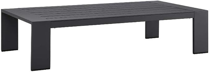 Pemberly Row Modern Outdoor Patio Coffee Table, Powder-Coated Aluminum, Gray Finish, Rectangular 51" W x 26.5" D x 12" H, Weather-Resistant with Non-Marking Foot Glides for Deck or Patio Use