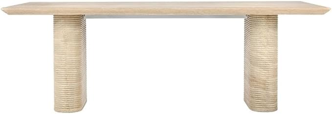 Classic Home Aiden 87" Travertine Beige Stripped Stone Outdoor Dining Table