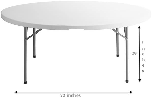 Pack 30 72 Inch / 180cm White Plastic Folding Table Heavy Duty Round Table Folding Round Table Banquet Round Table Granite Outdoor Table White Plastic Card Folding Table 72 Round Table Party
