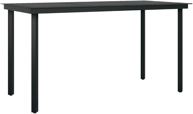 vidaXL Outdoor Dining Table, Patio Table with Glass Top, Garden Table, Garden Furniture for Front Porch Deck Lawn Backyard, Black Steel and Glass