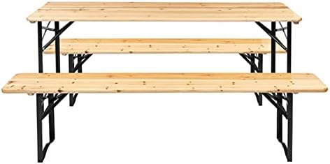 5.8FT Outdoor Dining Table and Bench Set, Set of 3, Portable Folding Picnic Tables and Chair, 3-Piece Patio Dining Set, Wood Outdoor 3-Piece Patio Counter Table Set with 2 Benches