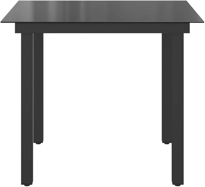 Aluminum Frame Glass Dining Table 31.5in Black Outdoor | Clear Glass Top, Spill-Resistant Surface, Compact for 4, Easy Clean, Patio Balcony Use