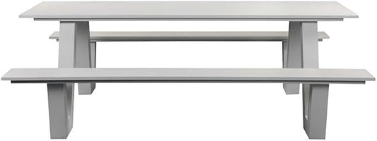 Pemberly Row Contemporary Aluminum Outdoor Picnic Table, White Finish, Durable Low Maintenance Aluminum and Polyresin Frame, Modern Style Patio Dining Table for 10