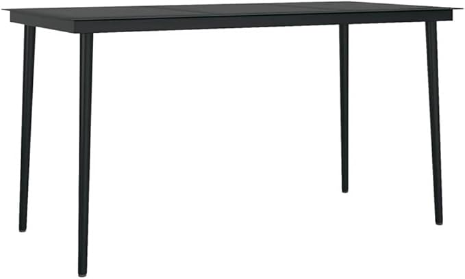 BOWERY HILL Powder-Coated Steel 5-Piece Garden Dining Set, Black Frame with Cream Cushions, Rectangular Glass Tabletop, Weather-Resistant Outdoor Patio Furniture for Gardens, Terraces, and Balconies