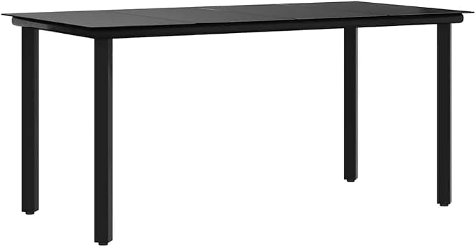 vidaXL Tempered Glass Table, Patio Dining Table with Steel Frame, Patio Furniture for Backyard Garden, Modern Style, Black Steel and Tempered Glass