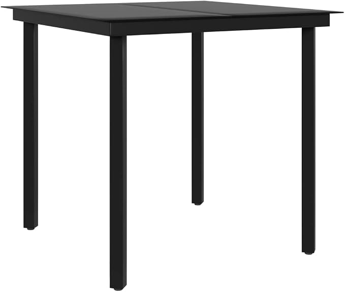 3-Piece Garden Dining Set, Square PE Rattan Patio Bistro Table and 2 Chairs with Cushions, Grey and Black Outdoor Furniture Conversation Set for Balcony, Backyard and Terrace