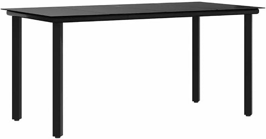 vidaXL Tempered Glass Table, Patio Dining Table with Steel Frame, Patio Furniture for Backyard Garden, Modern Style, Black Steel and Tempered Glass
