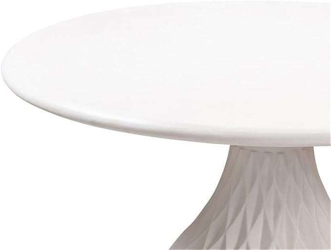 Pemberly Row 30" H Transitional Concrete Stone Dining Table, Ivory Finish, Round 47" Diameter, Durable Handmade Design, Diamond-Pattern Pedestal Base, Indoor or Outdoor Patio Dining Table