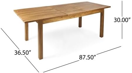 7-Piece Outdoor Patio Expandable Dining Table Set, All-Weather Acacia Wood Dinning Set with 6 Armchair and Cushions for Garden Backyard Balcony Deck Poolside (Grey Cushions+Teak)