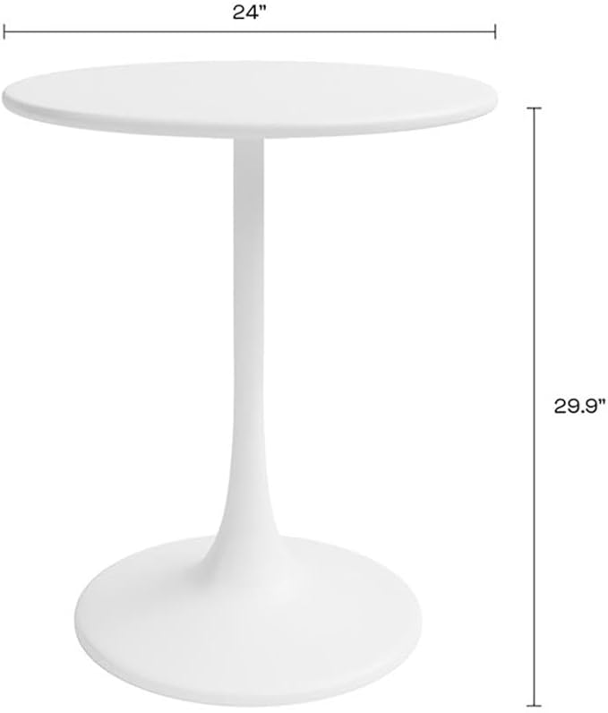 Afuera Living Mid-Century Steel 24" Outdoor Bistro Table, White Finish, Round Top Design, Weatherproof Metal Construction, Space-Saving Base, Minimalist Style for Patio, Balcony, or Indoor Use