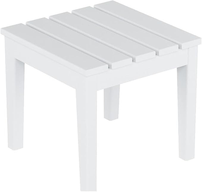 Costaelm Small Outdoor Side Table, Patio End Table Weather Resistant Outdoor Coffee Table, Square Conversation Table for Indoor, Porch, Balcony, Garden, Poolside, Deck, White