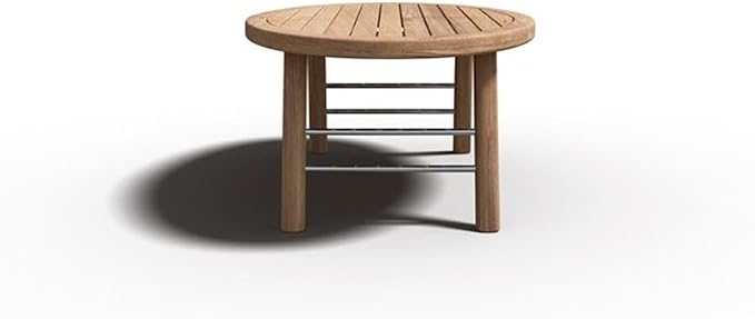 Pemberly Row Contemporary Oval Outdoor Coffee Table, Premium Teak Wood, Hand-Sanded Finish, Slatted Top, Mid-Century Design, Durable Patio Furniture for Garden, Deck, or Porch Use