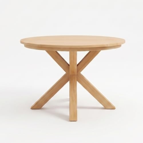 44.5 Inch Round Outdoor Dining Table, Premium Acacia Wood Patio Table, with X-Shaped Base, Slatted Wooden Table, for Garden, Backyard, Balcony and Indoor Use, Acacia Wood Finish