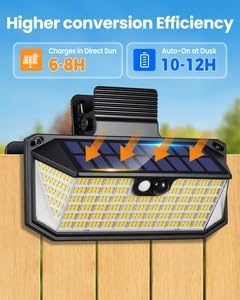 470 LED Clip On Solar Lights Outdoor, Warm White Motion Sensor Lights 1Pack | 1500LM Solar Fence Lights with 300° Wide Angle, 3 Modes, IP65 Waterproof Clip on Solar Security Lights for Fence, Patio, yard