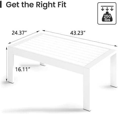 FansaFurn All-Weather Aluminum Outdoor Coffee Table, Modern Rectangle Patio Coffee Table for Balcony Garden, Light Grey