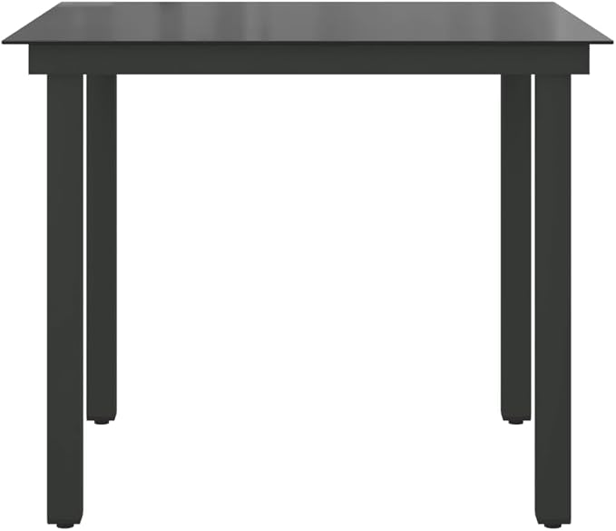 Aluminum Frame Glass Dining Table 31.5in Black Outdoor | Clear Glass Top, Spill-Resistant Surface, Compact for 4, Easy Clean, Patio Balcony Use