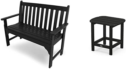 POLYWOOD GNB48BL Vineyard 48" Bench, Black & SBT18BL South Beach 18" Outdoor Side Table, Black