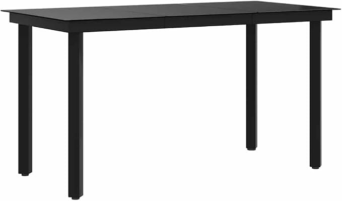 vidaXL Outdoor Dining Table, Patio Table with Glass Top, Garden Table, Garden Furniture for Front Porch Deck Lawn Backyard, Black Steel and Glass