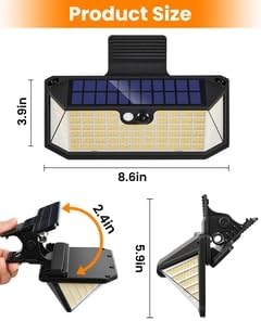 470 LED Clip On Solar Lights Outdoor, Warm White Motion Sensor Lights 1Pack | 1500LM Solar Fence Lights with 300° Wide Angle, 3 Modes, IP65 Waterproof Clip on Solar Security Lights for Fence, Patio, yard