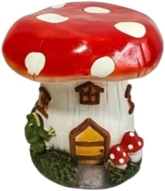13.4" Mushroom House Resin Stool, Fairy Forest Sculpture Decorative Seat, Multifunctional Ornament for Indoor Outdoor Garden Lawn Courtyard Home Decoration (Red Mushroom)