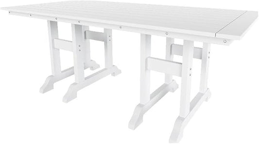 Costaelm Rectangle Outdoor Dining Tables, 71'' Patio Table with Umbrella Hole for 6 Person, Balcony Outdoor Buffet Table, Porch Tables for Outside Lawn Porch Bistro Furniture, White