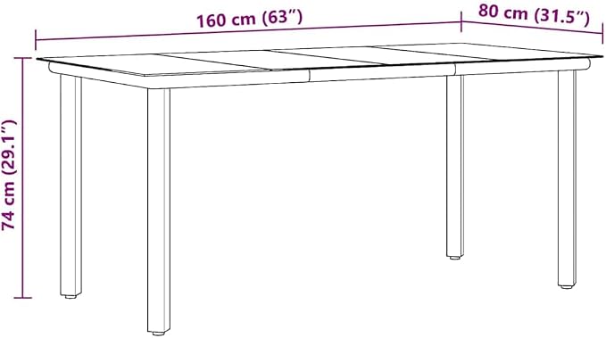vidaXL Tempered Glass Table, Patio Dining Table with Steel Frame, Patio Furniture for Backyard Garden, Modern Style, Black Steel and Tempered Glass