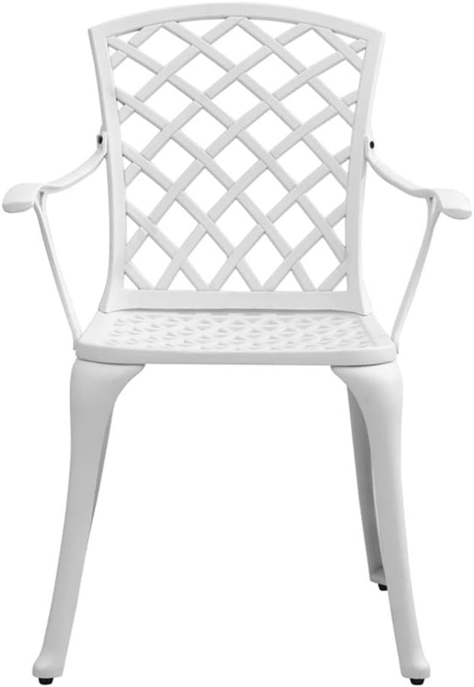 Afuera Living 5 Piece Garden Dining Set, Powder-Coated Cast Aluminum, White Finish, Outdoor Patio Table with Umbrella Hole and 4 Chairs, Modern Industrial Style for Garden or Terrace