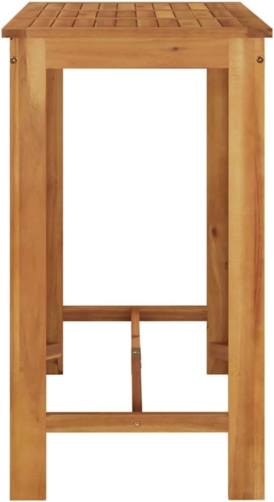 Rustic Solid Acacia Garden Bar Table with Natural Wood Finish, 47.2 x 23.6 x 41.3 Inch Outdoor Patio Dining Table for Six People