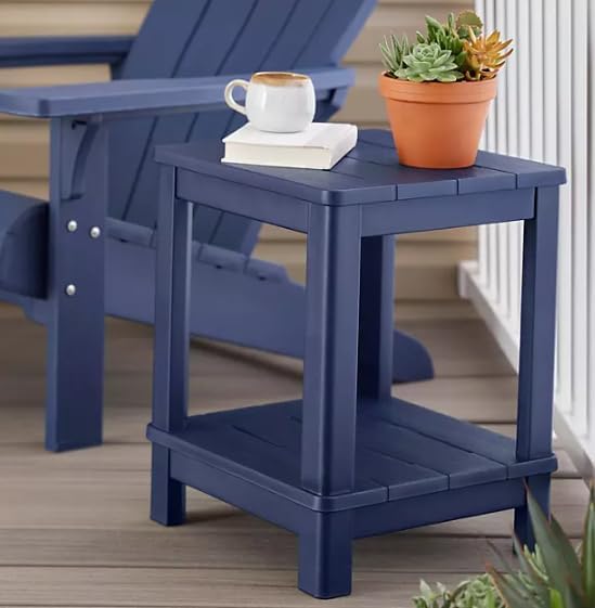Generic Adirondack Deluxe Outdoor Side Table Patio Side Table with Shelf End Tables for Patio,Garden, Lawn, Pool (Midnight Blue), Small