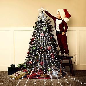 Christmas Decorations, Outdoor Christmas Lights, 320 LED Outdoor Christmas Tree String Lights with 12" Star Toppers [8 Modes& Waterproof] for Xmas New Year Holiday Decor (Cool White)