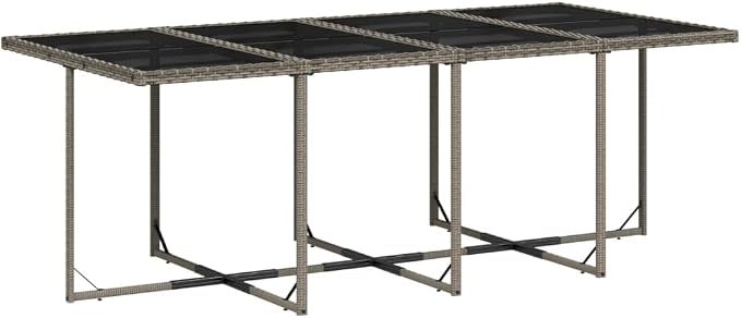 9-Piece Patio Dining Set with Cushions Gray Poly Rattan Outdoor Furniture Set for Backyard Garden Balcony Porch
