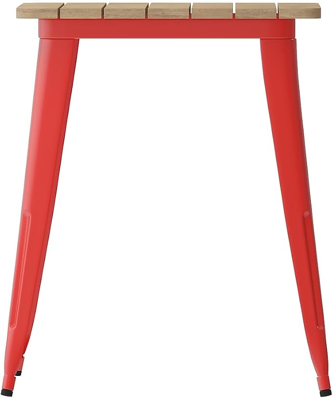 Flash Furniture Declan Commercial Outdoor Dining Table, All Weather Poly Resin Top with Steel Base, 23.75" Square, Brown/Red