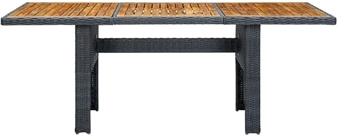 Afuera Living 7-Piece Round Outdoor Dining Set, Dark Gray PE Rattan and Solid Acacia Wood, Weather-Resistant, Removable Cushions, Modern Patio Furniture for Garden, Terrace or Balcony Seating