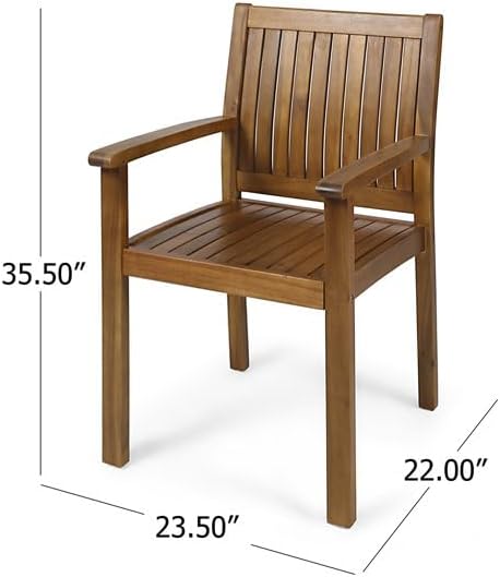 7-Piece Outdoor Acacia Wood Dining Set, 66.9" Rectangular Wooden Table and 6 Armchairs, Solid Wood Patio Furniture Group for Backyard, Garden, Deck and Poolside, Weather Resistant