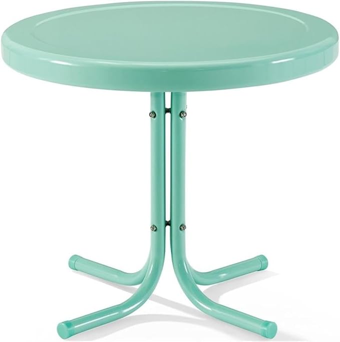 Pemberly Row Modern Steel Patio End Table, Aqua Gloss Finish, 22 in x 22 in x 18.9 in, Retro Weatherproof Powder-Coated Metal Table for Outdoor, Balcony, or Porch Use