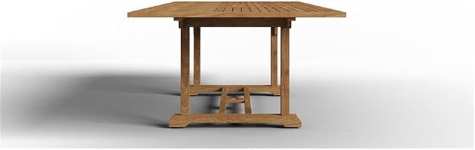 Pemberly Row Traditional Teak Outdoor Dining Table, 70.5-90.5 in Extension, Natural Slatted Top, Premium Teak Wood, Weather-Resistant, Self-Storing Leaf, Patio Furniture for Outdoor Dining