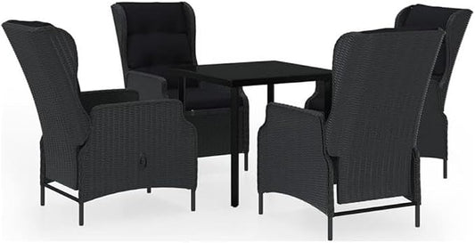 BOWERY HILL Contemporary Patio Dining Set, 5-Piece, Synthetic Poly Rattan, Powder-Coated Steel Frame, Dark Gray/Black Finish, Cushioned Seating, Space-Saving Square Design for Outdoor Garden or
