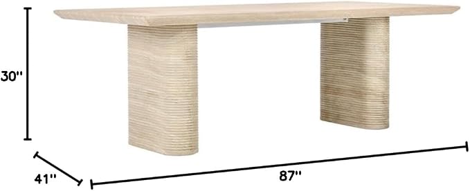 Classic Home Aiden 87" Travertine Beige Stripped Stone Outdoor Dining Table
