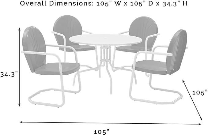 Crosley Furniture Griffith 5-Piece Outdoor Dining Set for 4, Retro Metal Round Patio Table and Chairs, Sky Blue